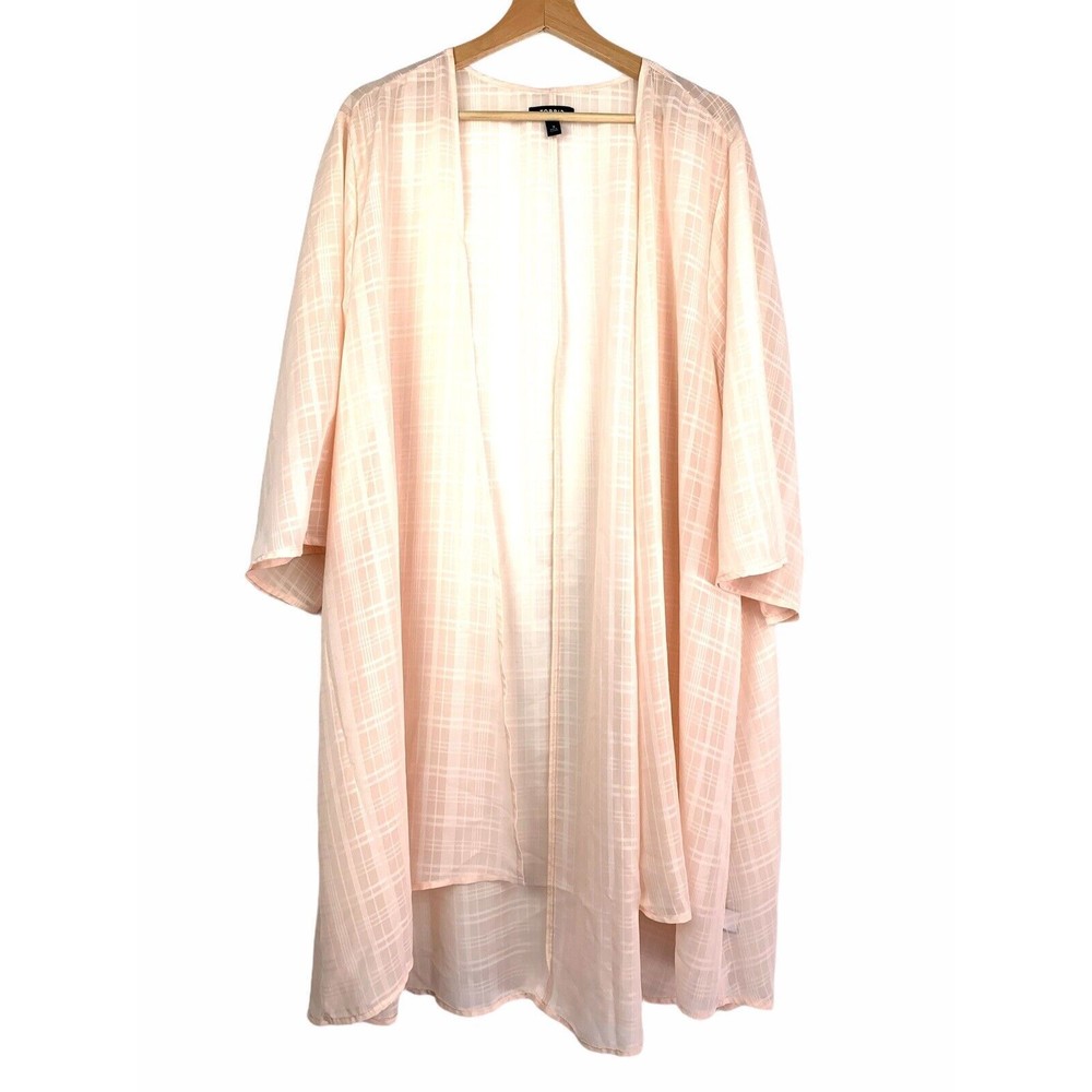 Torrid Peachy Plaid Long Sheer Kimono Cardigan Open Front Women’s 3 NWOT